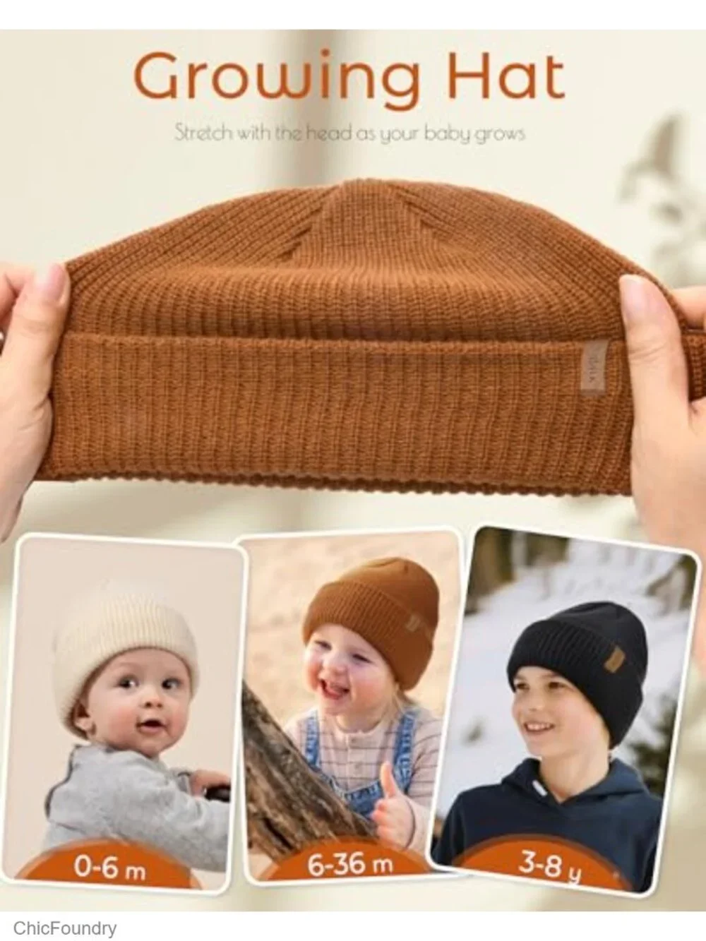 Toddler Winter Knit Beanie Hat Soft Acrylic Warm Double Layer Stretch